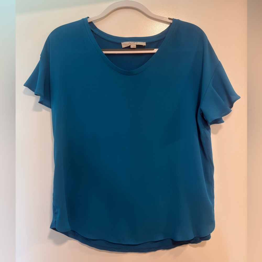LOFT Teal V-Neck Blouse Flowy Sleeves